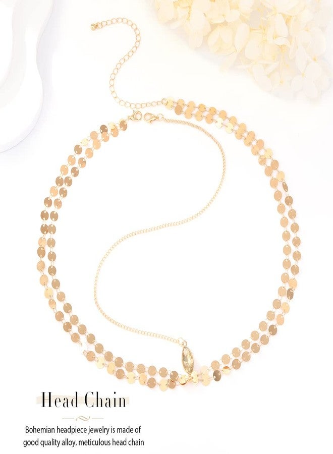 يان سلسلة رأس بوهيمية مزينة بالترتر من يان، قطع رأس ذهبية، غطاء رأس إلهي للنساء (ذهبي، مقاس واحد) - Image 5